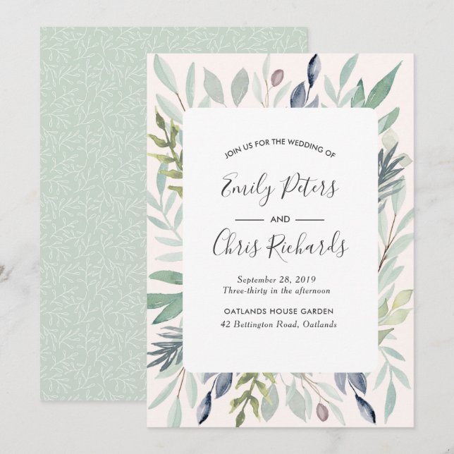 Summer Wedding invitation Green Foliage (Front/Back)