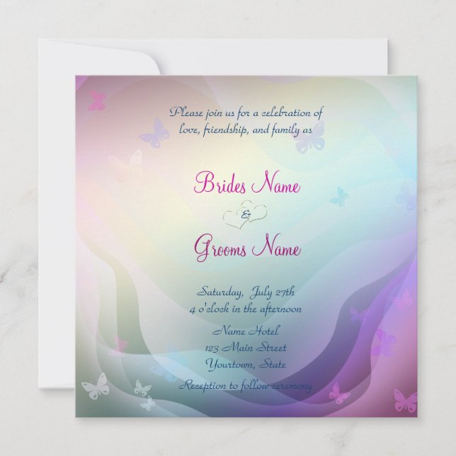 Summer Wedding Invitation with pearl hearts (Front)
