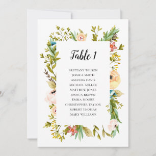 Summer wedding seating chart. Flowers table plan Invitation