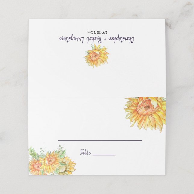 Summer Wedding Sunflowers Escort Place Card (Outside Unfolded)