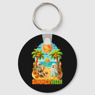 Summer-ween Skeleton Ghost Beach Palm Halloween Su Key Ring
