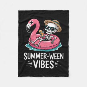 Summer-ween Vibes Skeleton Floating Flamingo Drink Fleece Blanket