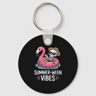 Summer-ween Vibes Skeleton Floating Flamingo Drink Key Ring