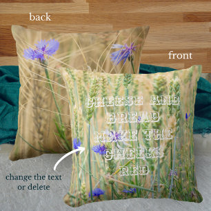 Summer wheat field with blue cornflowers cushion