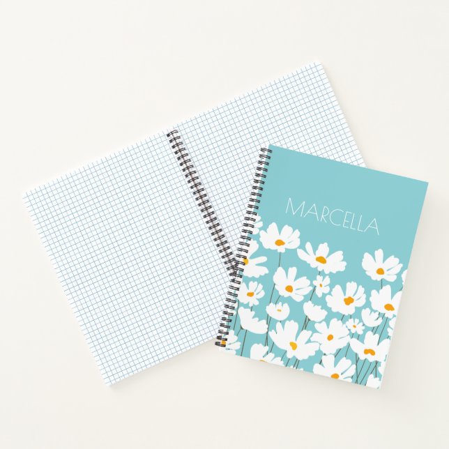 Summer White Cosmos Flowers Custom Name  Notebook (Inside)