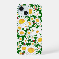 Summer White Daisies and Whimsical Red Ladybugs