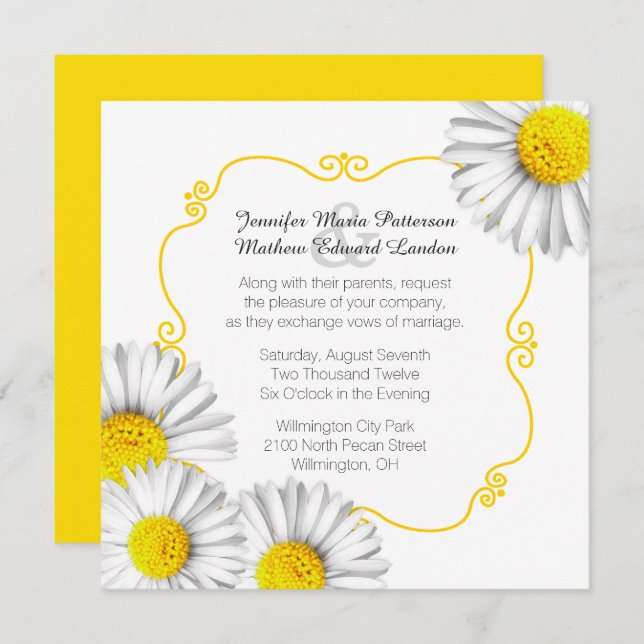 Summer White Daisies Wedding Invitation (Front/Back)