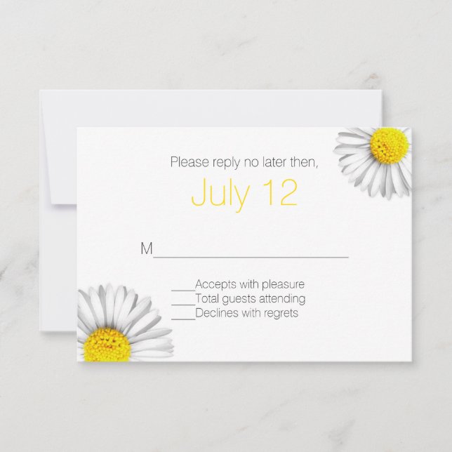 Summer White Daisies Wedding RSVP Card (Front)