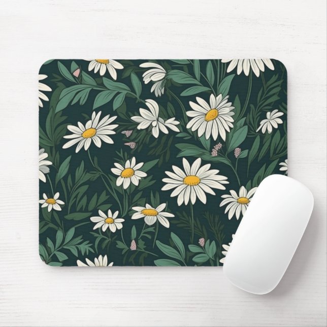 Summer White Daisy Meadow Mouse Pad (With Mouse)