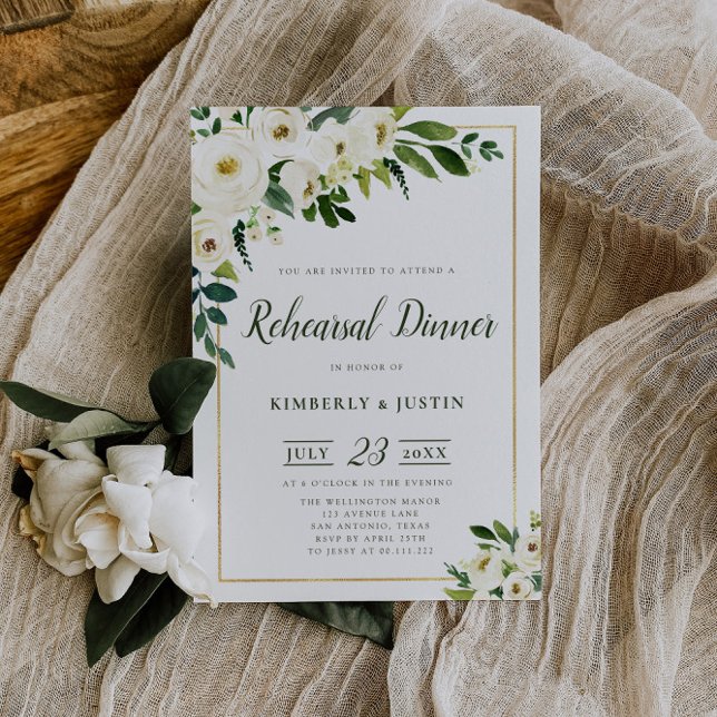 Summer white florals rehearsal dinner invitation (Creator Uploaded)