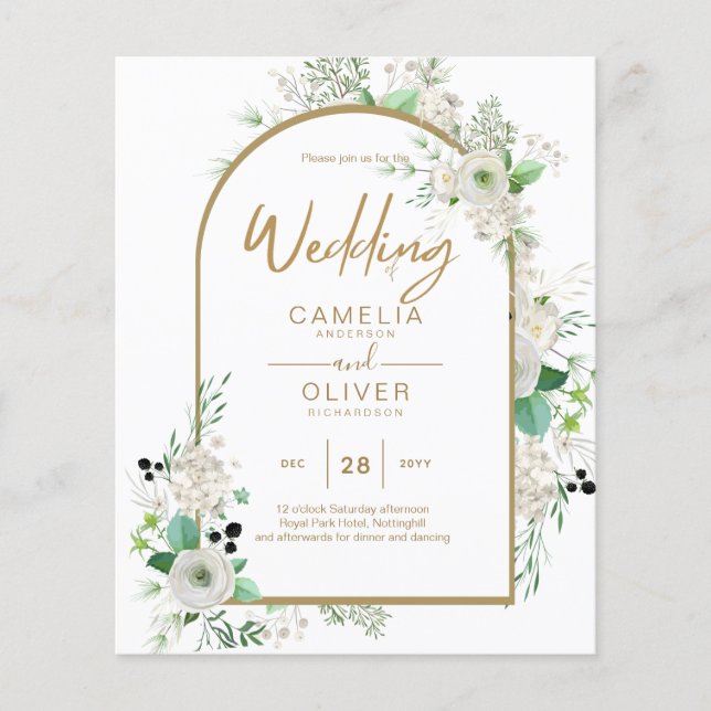 Summer White Roses Emerald Greenery Wedding Flyer (Front)