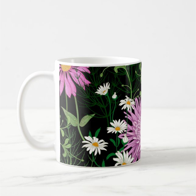 Summer Wild Flowers Seamless Sketch Coffee Mug (Left)
