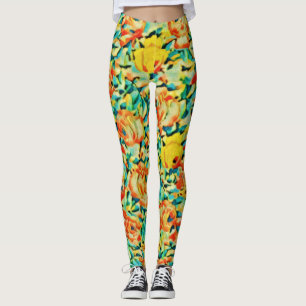 Summer Wild Rose Flower Garden Leggings