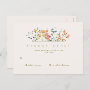 Summer Wildflower Boho Wedding RSVP Postcard