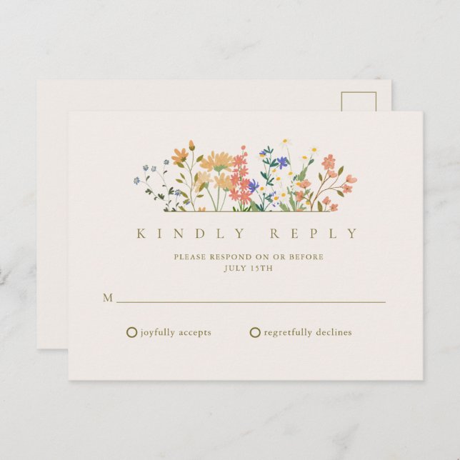 Summer Wildflower Boho Wedding RSVP Postcard (Front/Back)