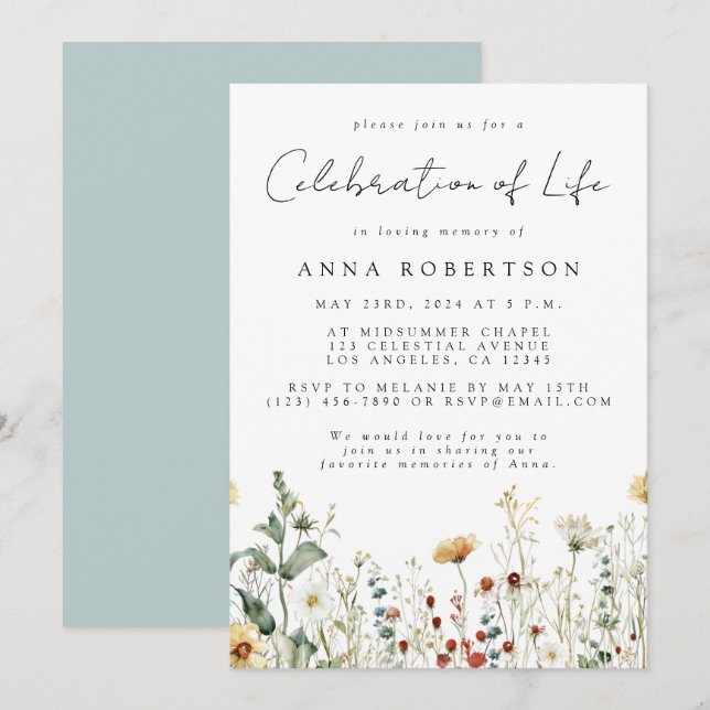 Summer Wildflower Celebration of Life Funeral Invitation (Front/Back)