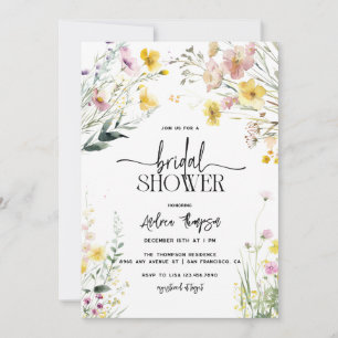 Summer Wildflower Elegant Script Bridal Shower Invitation