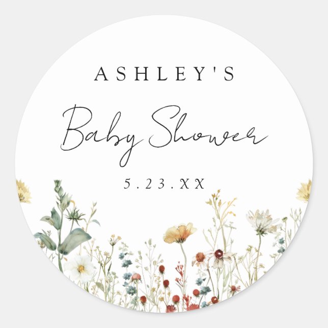 Summer Wildflower Field Baby Shower Classic Round Sticker (Front)