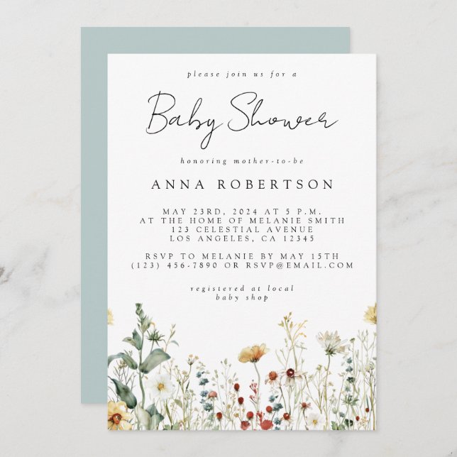 Summer Wildflower Field Baby Shower Invitation (Front/Back)