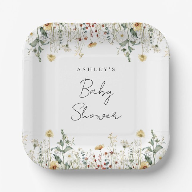 Summer Wildflower Field Baby Shower Paper Plate (Front)