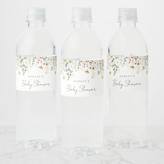 Summer Wildflower Field Baby Shower Water Bottle Label (Bottles)