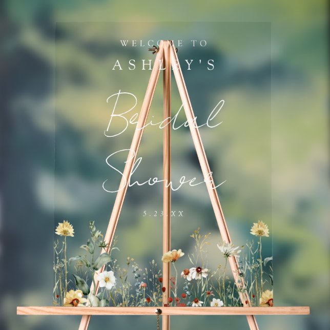 Summer Wildflower Field Bridal Shower Acrylic Sign (Neutral)