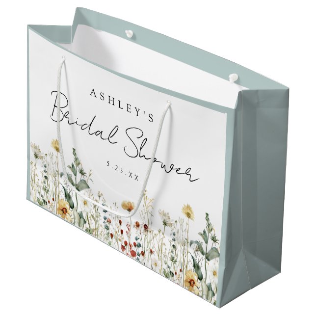 Summer Wildflower Field Bridal Shower Large Gift Bag (Front Angled)