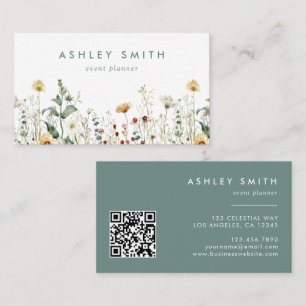 Summer Wildflower Field QR Code Business Card