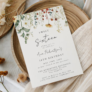 Summer Wildflower Field Sweet 16 Birthday Invitation