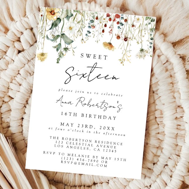 Summer Wildflower Field Sweet 16 Birthday Invitation (Creator Uploaded)