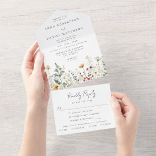 Summer Wildflower Field Wedding All In One Invitation