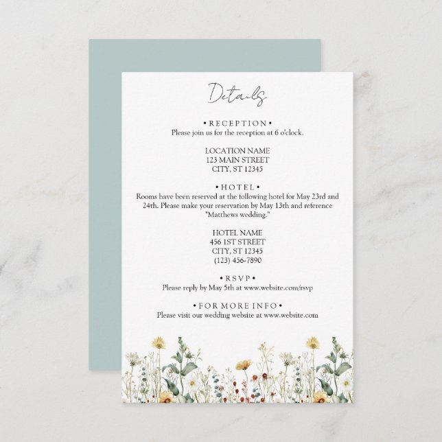 Summer Wildflower Field Wedding Enclosure Card (Front/Back)