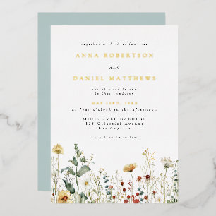 Summer Wildflower Field Wedding Foil Invitation
