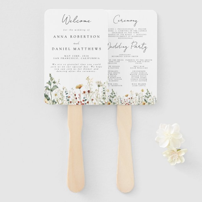 Summer Wildflower Field Wedding Hand Fan (Front and Back)