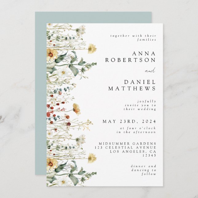 Summer Wildflower Field Wedding Invitation (Front/Back)