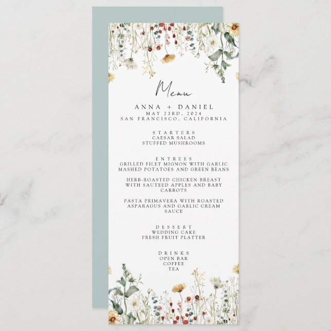 Summer Wildflower Field Wedding Menu (Front/Back)