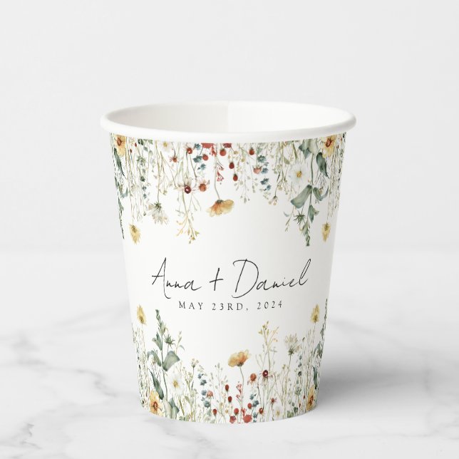 Summer Wildflower Field Wedding Paper Cups (Left)