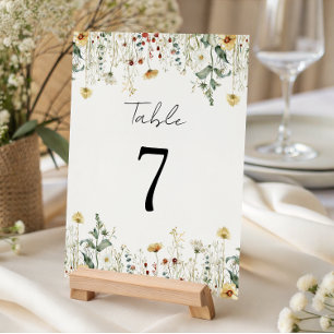 Summer Wildflower Field Wedding Table Number