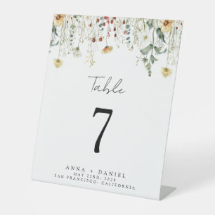 Summer Wildflower Field Wedding Table Number Pedestal Sign