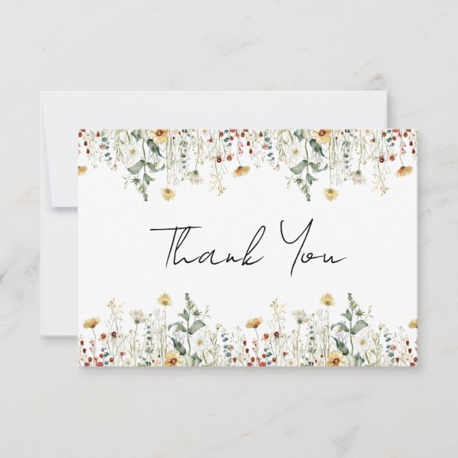Summer Wildflower Field Wedding Thank You Card (Front)