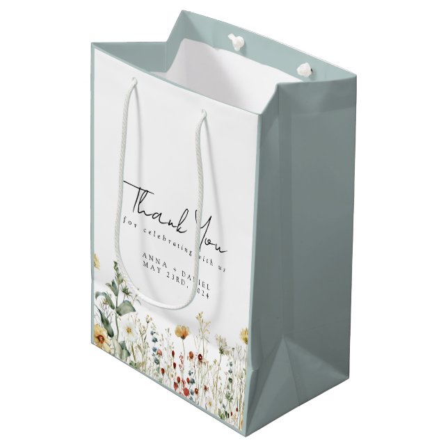 Summer Wildflower Field Wedding Thank You Medium Gift Bag (Front Angled)