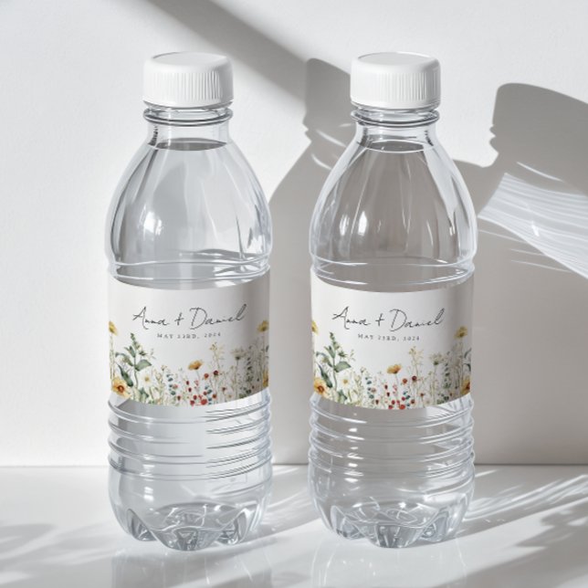 Summer Wildflower Field Wedding Water Bottle Label (Creator Uploaded)