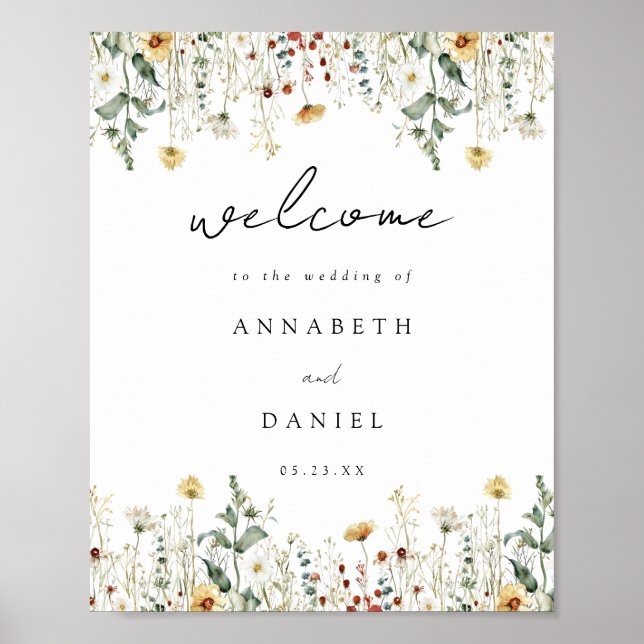 Summer Wildflower Field Wedding Welcome Poster (Front)
