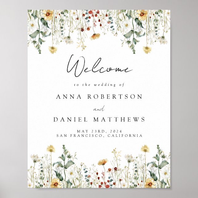 Summer Wildflower Field Wedding Welcome Poster (Front)