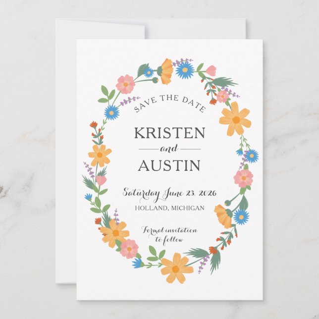 Summer Wildflower Flat Save The Date Card (Front)