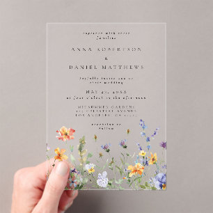 Summer Wildflower Garden Wedding Acrylic Invitations