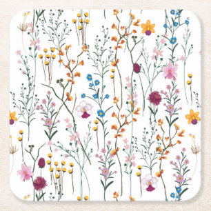Summer Wildflower Pattern Square Paper Coaster