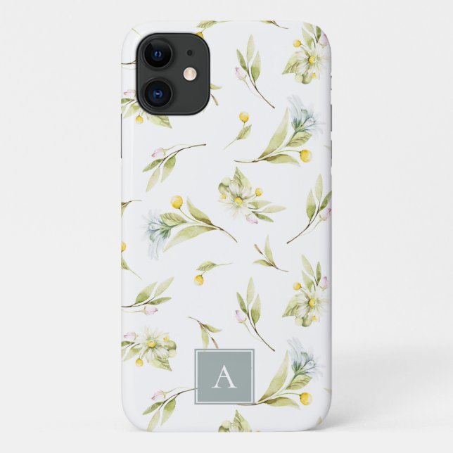 Summer Wildflower Watercolor Pattern Monogram Case-Mate iPhone Case (Back)
