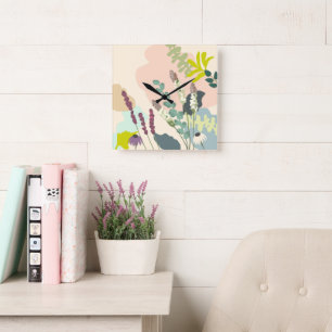 Summer Wildflowers Abstract Pastel  Square Wall Clock