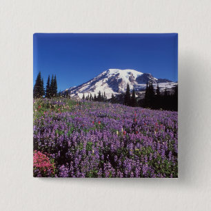 summer wildflowers at the base of Mount Rainier, 15 Cm Square Badge
